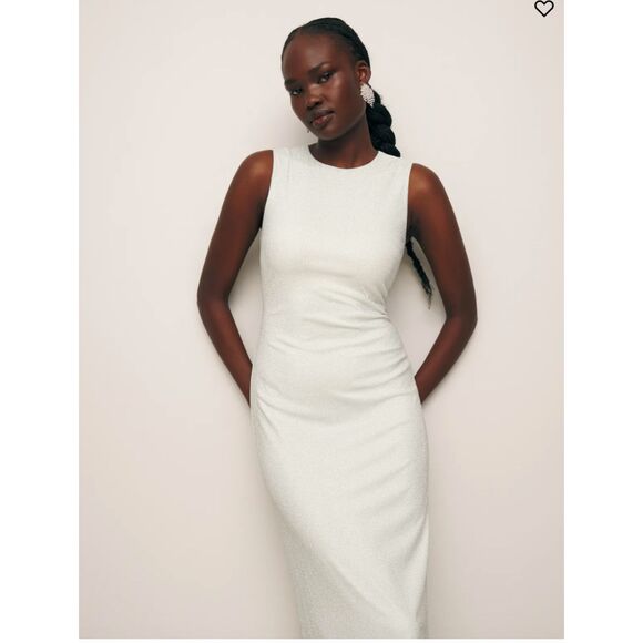 NWT Reformation Maevry Knit Midi Dress in Silver Sparkle Shift Lined Small - Picture 1 of 8